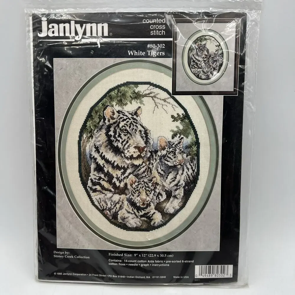 Jaylynn White Tigers Cross Stitch Kit 80-302 Stoney Creek 9x12